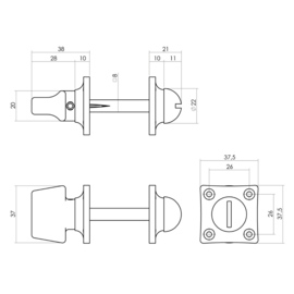 Deurbeslag pakket toiletslot 63/8MM RVS met deurkruk Ton Basic en wc-sluiting Nikkel mat