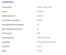 Skantrae sleutelrozet Tulsa mat zwart