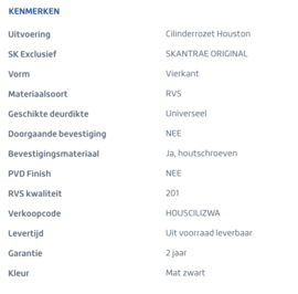 Skantrae Mat Zwart cilinderrozet Houston