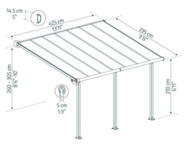 Olympia Terrasoverkapping Wit Blanke Beglazing 425x295x260-305 cm