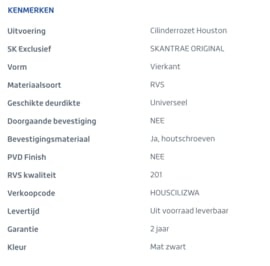 Skantrae Mat Zwart cilinderrozet Houston