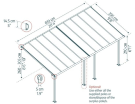 Olympia Terrasoverkapping Grijs Blanke Beglazing 619x295x260-305 cm