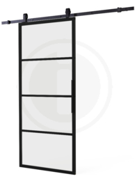 Schuifdeur Cubo Zwart incl. Mat Glas 215x98x2,8 cm + Zwart Ophangsysteem Basic Top