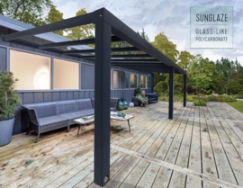 Stockholm Terrasoverkapping Grijs Blanke Beglazing 732x330,5-341x256,5-324 cm