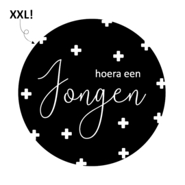 Etiket Hoera een jongen - rond XXL