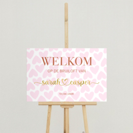 Welkomstbord Bruiloft 'Roze Hartjes' | 60 x 40 cm