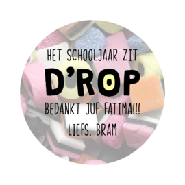 Label full color 'Het schooljaar zit D'ROP' - rond