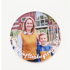 Gepersonaliseerde acryl magneet juf of meester met eigen foto | rond