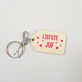 Sleutelhanger 'Liefste Juf' - diverse vormen en kleuren