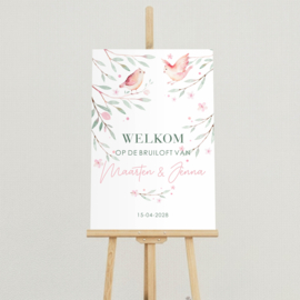 Welkomstbord Bruiloft 'Vogeltjes' | 40 x 60 cm