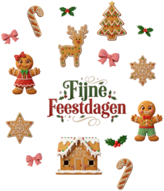 Kerst raamstickers dubbelzijdig herbruikbaar | Gingerbread Fijne Feestdagen