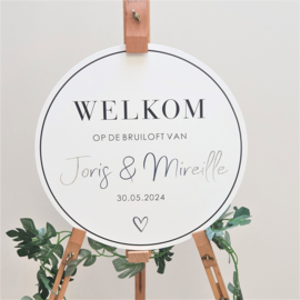 Bruiloft Welkomstbord 'Welkom Modern' | Wit hout | Rond 40 cm