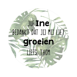 Label full color 'Bedankt dat u mij liet groeien' met bladeren - rond