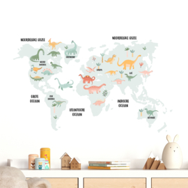 Muursticker 'Wereldkaart Dino's'