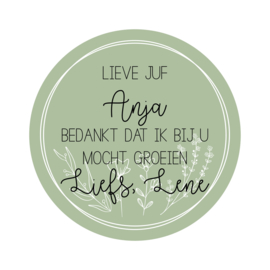 Label full color 'Bedankt dat ik bij u mocht groeien' met bloemetjes- rond