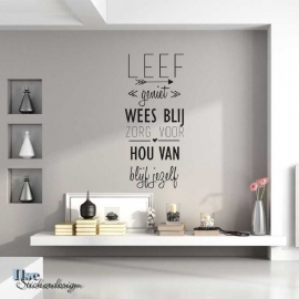 Muursticker 'Leef, geniet, wees blij'