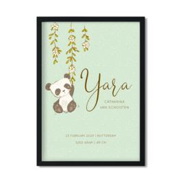 Poster 'Geboorteposter Panda's' - pastel mintgroen A4 / A3