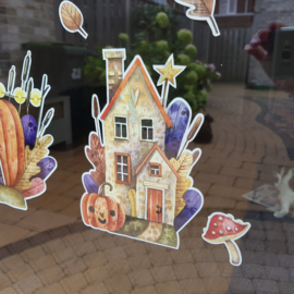 Raamsticker 'Halloween huisjes', HERBRUIKBAAR