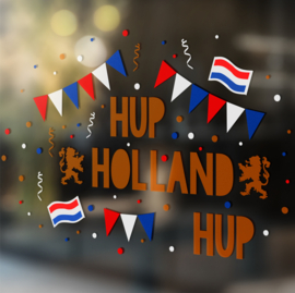 Raamsticker WK / EK Voetbal - Hup Holland Hup - vlaggetjes