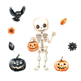 Raamstickers 'Little Boo Halloween' | Skelet, HERBRUIKBAAR
