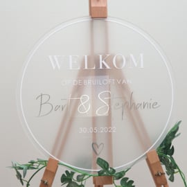 Bruiloft Welkomstbord 'Welkom Modern' | Transparant Acryl | Rond 40 cm