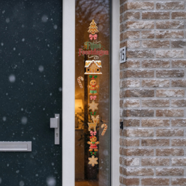 Kerst raamstickers dubbelzijdig herbruikbaar | Gingerbread Fijne Feestdagen