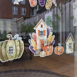 Raamsticker 'Halloween huisjes', HERBRUIKBAAR