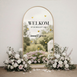 Sticker Welkomstbord Bruiloft 'Hartjes' | Stickervinyl en Goudfolie