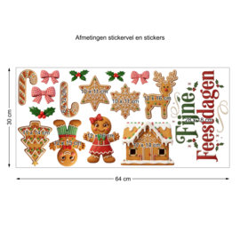Kerst raamstickers dubbelzijdig herbruikbaar | Gingerbread Fijne Feestdagen