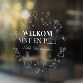 Raamsticker Sinterklaas - Welkom - rond - HERBRUIKBAAR