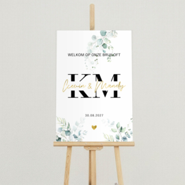Welkomstbord Bruiloft 'Eucalyptus' | Initialen met namen | 40 x 60 cm