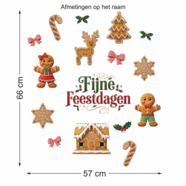 Kerst raamstickers dubbelzijdig herbruikbaar | Gingerbread Fijne Feestdagen
