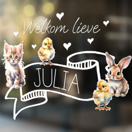 Geboortesticker 'Babydieren' - banner met naam