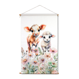 Textielposter 'Babydieren kalfje en lammetje'