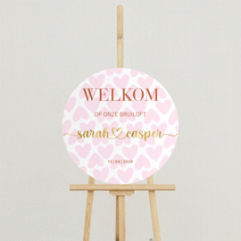 Welkomstbord Bruiloft 'Roze Hartjes' | Rond 50 cm
