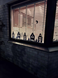 Raamsticker 'Basisstraat met 5 huizen', HERBRUIKBAAR