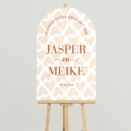 Welkomstbord Bruiloft 'Crèmekleurige hartjes' | Ronde Boog | 45 x 70 cm