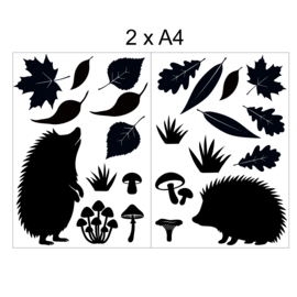 Herfst raamstickers herbruikbaar | Egeltjes, paddenstoelen en blaadjes