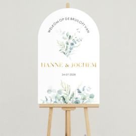 Welkomstbord Bruiloft 'Eucalyptus' | Ronde Boog | 45 x 70 cm