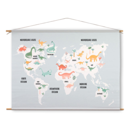Textielposter 'Wereldkaart Dino's'