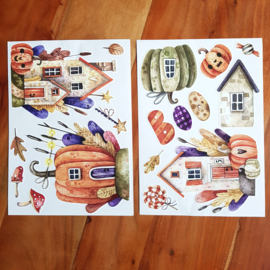 Raamsticker 'Halloween huisjes', HERBRUIKBAAR