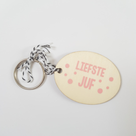 Sleutelhanger 'Liefste Juf' - diverse vormen en kleuren