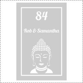 Glasfolie / Raamfolie met Boeddha en namen / huisnummer