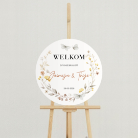 Welkomstbord Bruiloft 'Veldbloemen in kleur' | bloemenkrans | Rond 50 cm