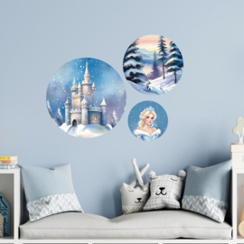 Muurstickers 'Winter Wonder Wereld'- set van 3 muurcirkels