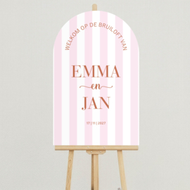 Welkomstbord Bruiloft 'Roze Strepen' | Ronde Boog | 45 x 70 cm