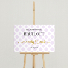 Welkomstbord Bruiloft 'Lila Stippen' | 60 x 40 cm