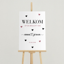 Welkomstbord Bruiloft 'Hartjes' | 40 x 60 cm