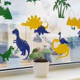 Raamsticker Dino's - drie kleuren HERBRUIKBAAR