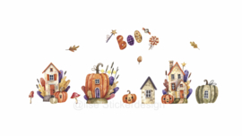 Raamsticker 'Halloween huisjes', HERBRUIKBAAR